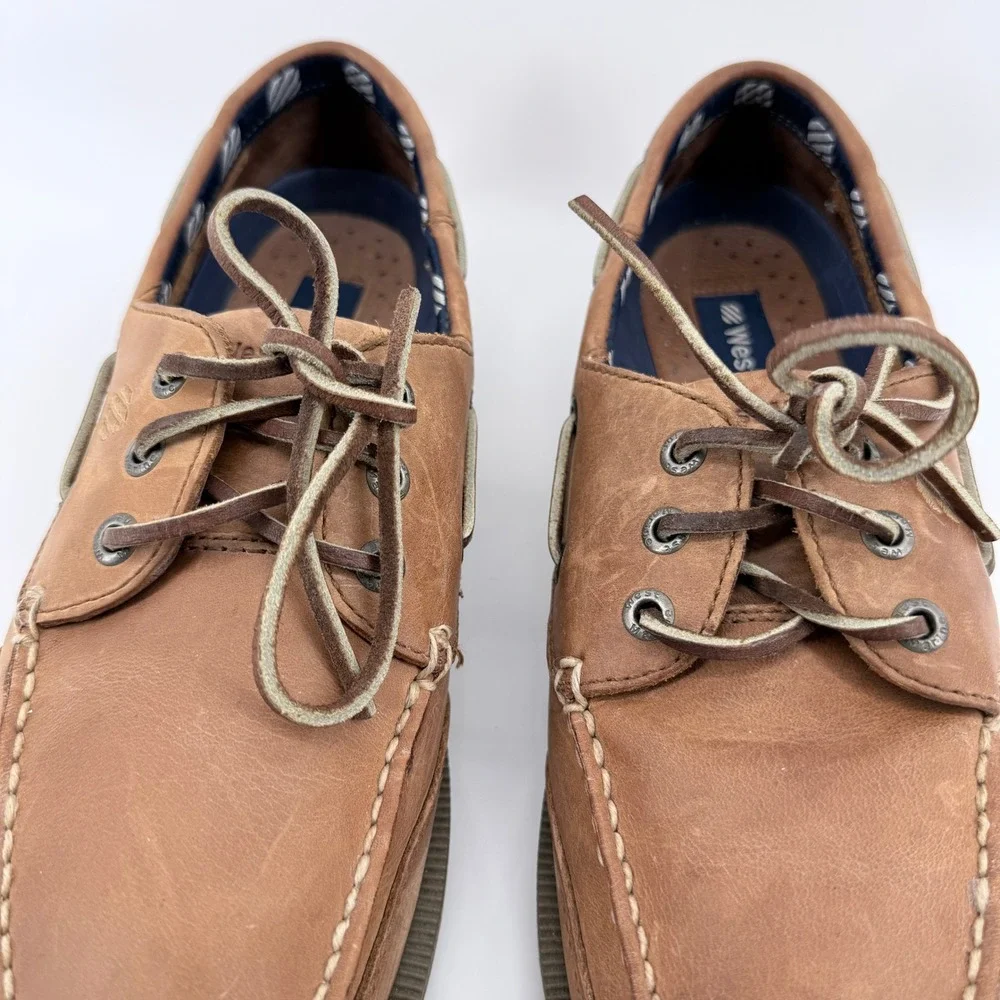 West Marine Mens Classic Comfort Mocs Tan Leather Boat Shoes Size 8.5